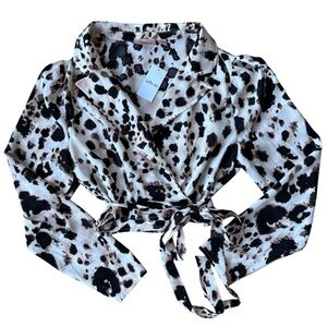 NWT Willow Root Animal Print Wrap Around Blouse Size XL Beige Brown Black